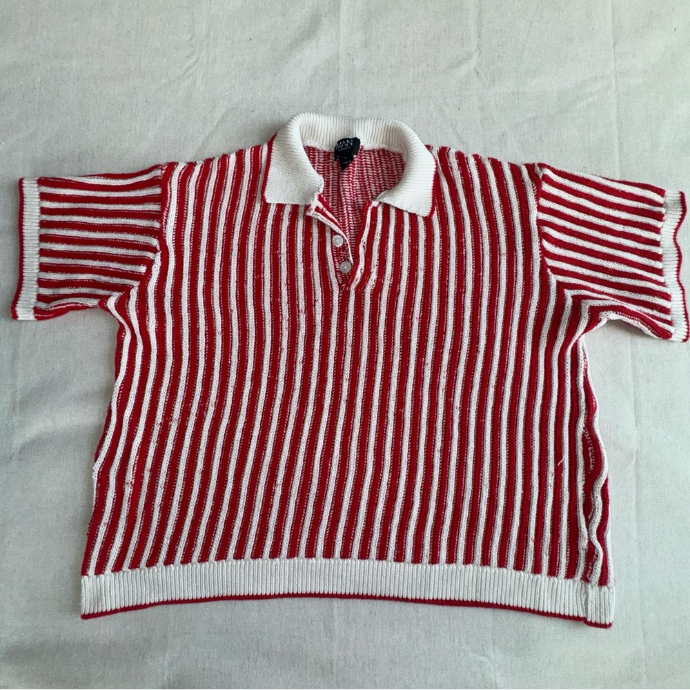 Boohoo Man Red and White Striped Polo Shirt LG
